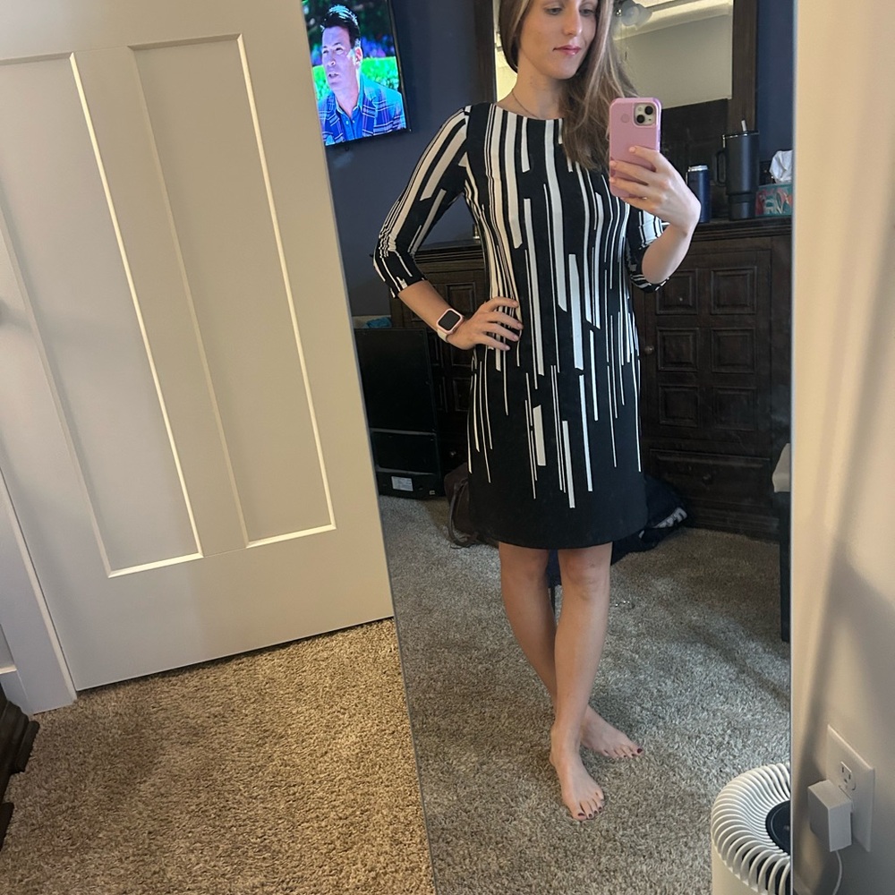 Nine West Black and White Long Sleeve Dress